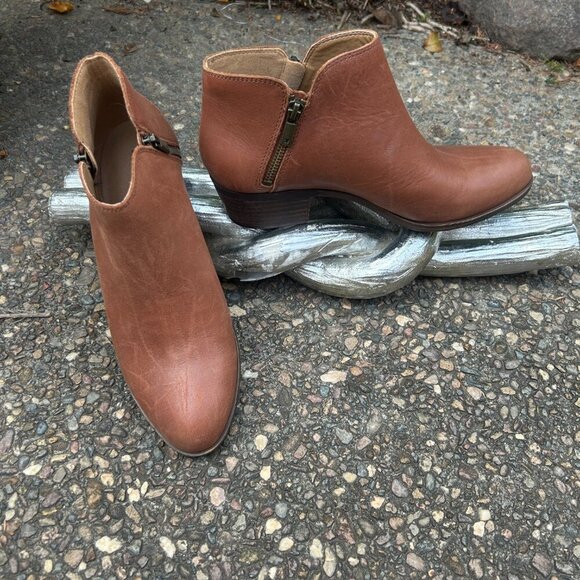 Lucky Brand Burklee Brown Leather Side Zip Ankle Boots Size 9 - Picture 4 of 9